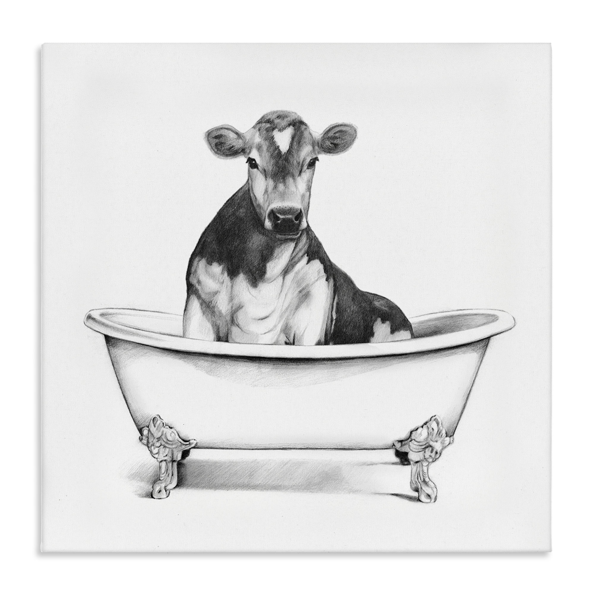 Cow in Bathtub Sketch Canvas Art, 30 x 30