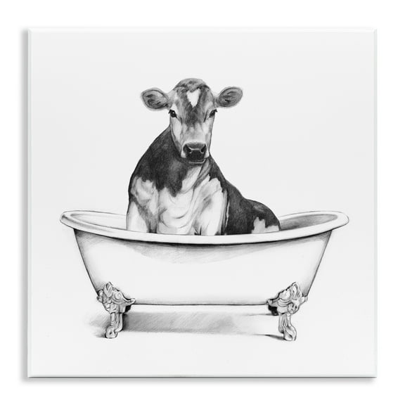 Cow in Bathtub Sketch Wall Plaque Art, 12 x 12, Made In USA