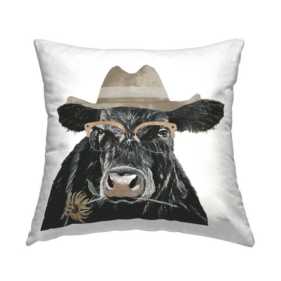 Stupell Industries Cow in Cowboy Hat Square Decorative Printed Throw Pillow, 18 x 18