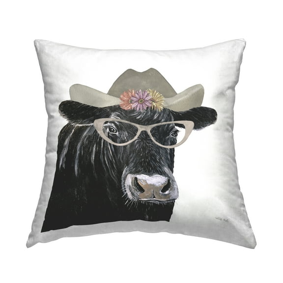Stupell Industries Cow in Cowgirl Hat Square Decorative Printed Throw Pillow, 18 x 18