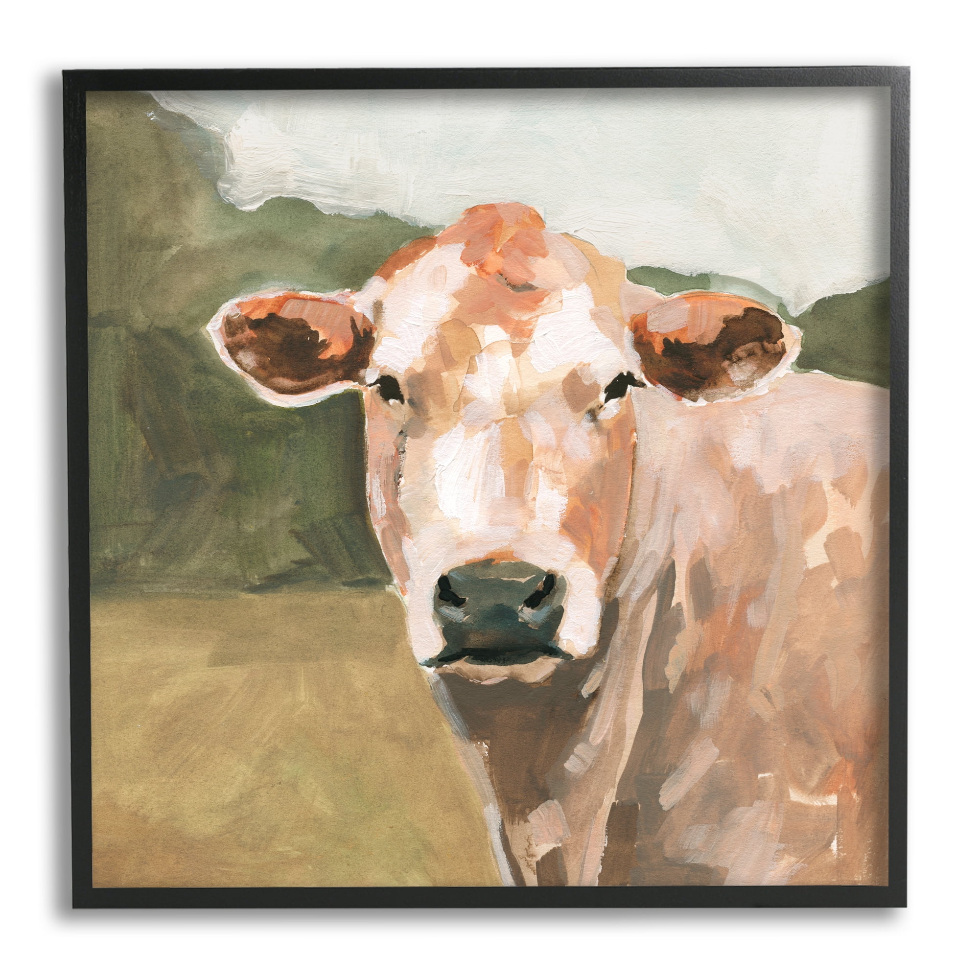 Stupell Industries Cow in Field Painting Animals & Insects Painting Black Framed Art Print Wall Art, 17 x 17