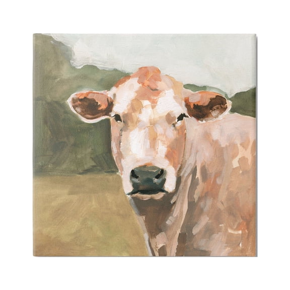 Stupell Industries Cow in Field Painting Animals & Insects Painting Gallery Wrapped Canvas Print Wall Art, 17 x 17
