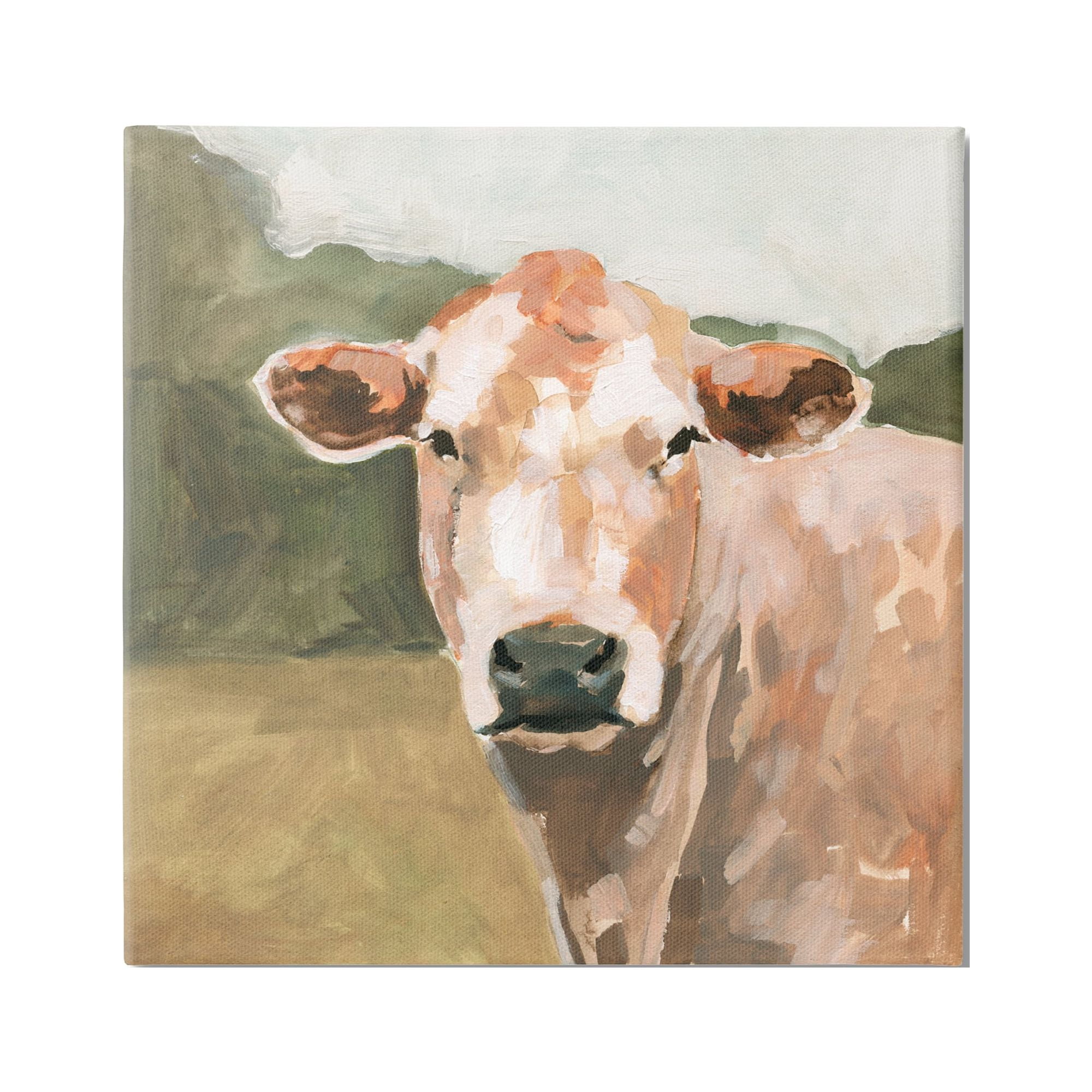 Stupell Industries Cow in Field Painting Animals & Insects Painting Gallery Wrapped Canvas Print Wall Art, 36 x 36