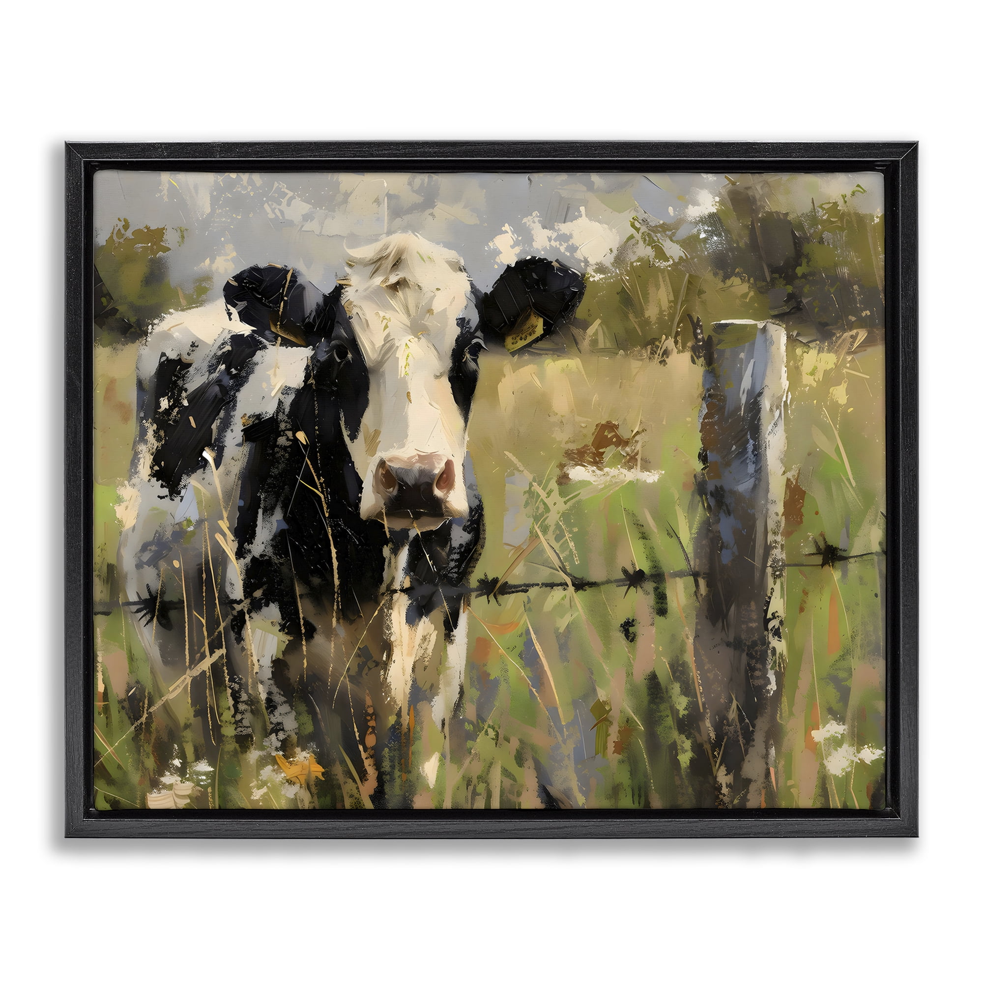 Stupell Industries Cow in Summer Pasture Black Framed Floater Canvas Wall Art, design by Creative Studio