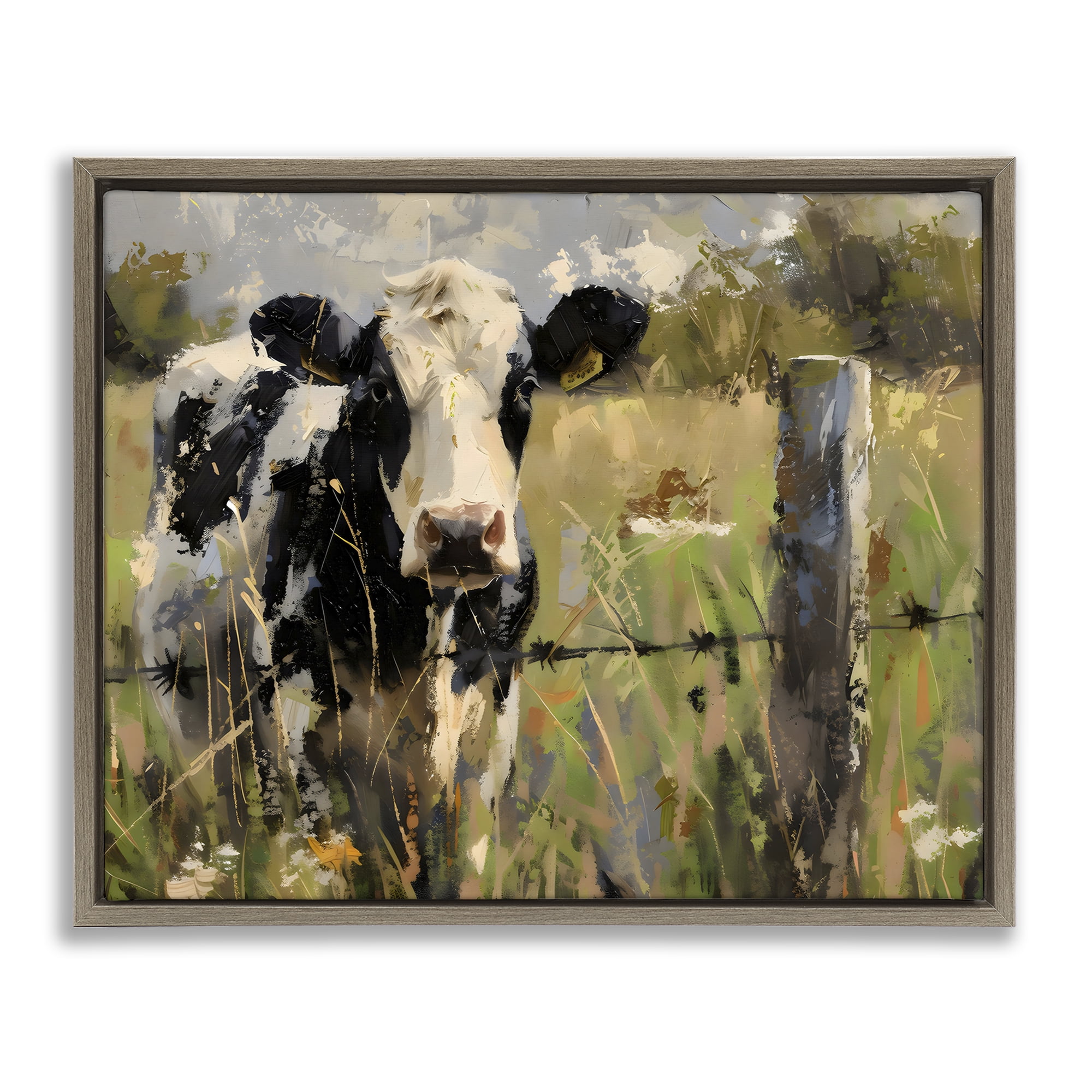 Stupell Industries Cow in Summer Pasture Brown Framed Floater Canvas Wall Art, design by Creative Studio