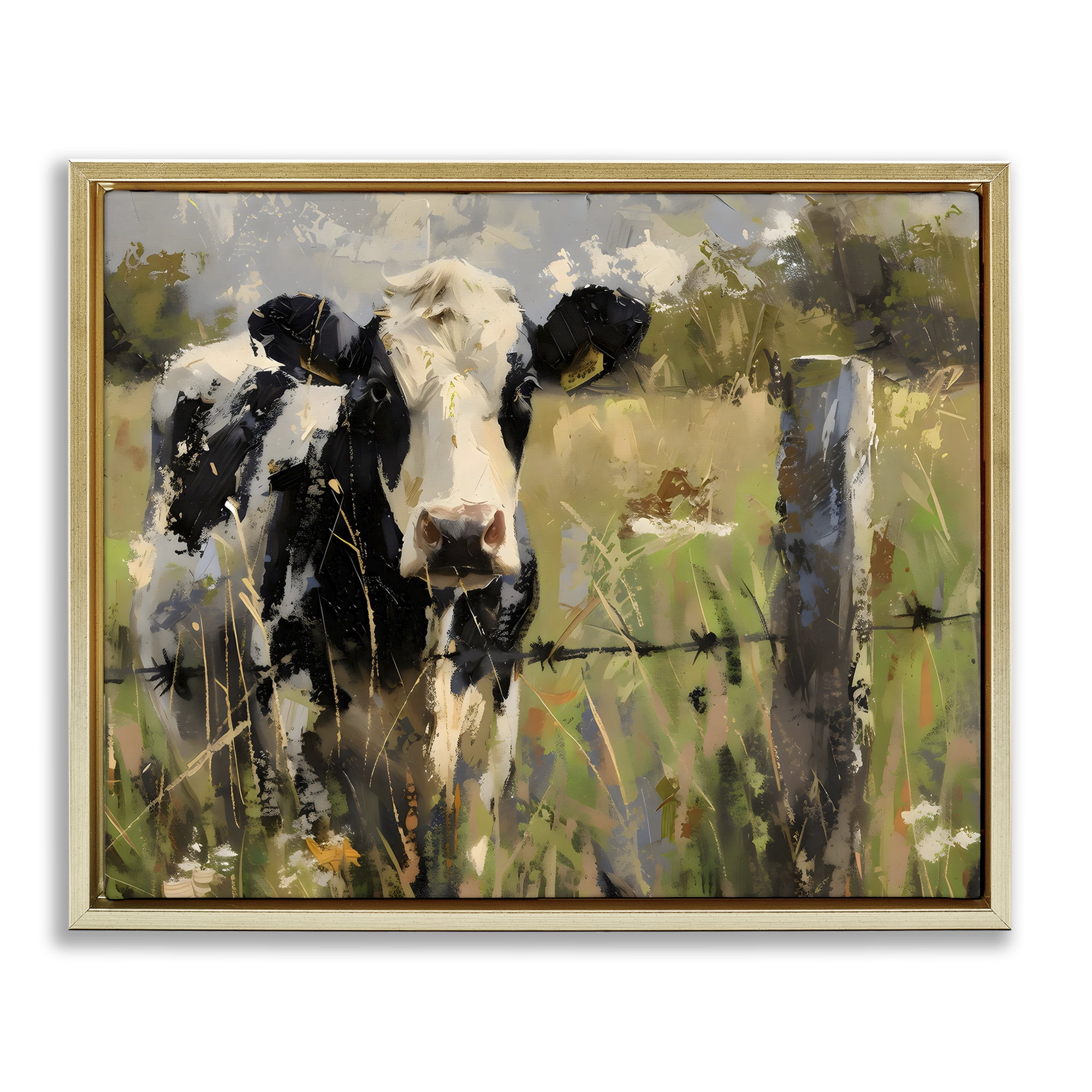 Stupell Industries Cow in Summer Pasture Gold Framed Floater Canvas Wall Art, design by Creative Studio