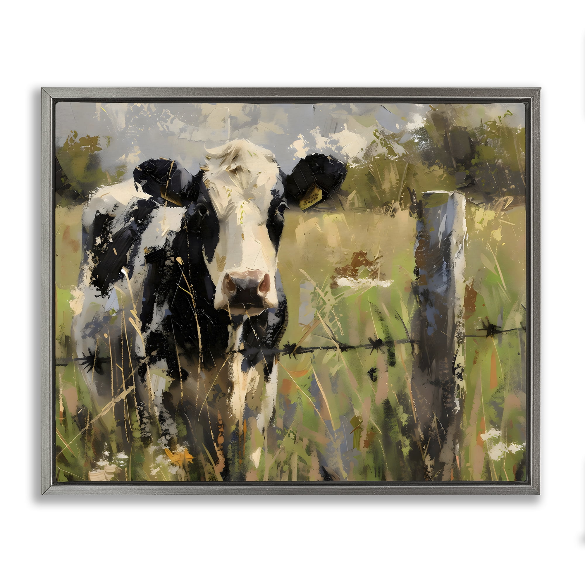 Stupell Industries Cow in Summer Pasture Gray Framed Floater Canvas Wall Art, design by Creative Studio