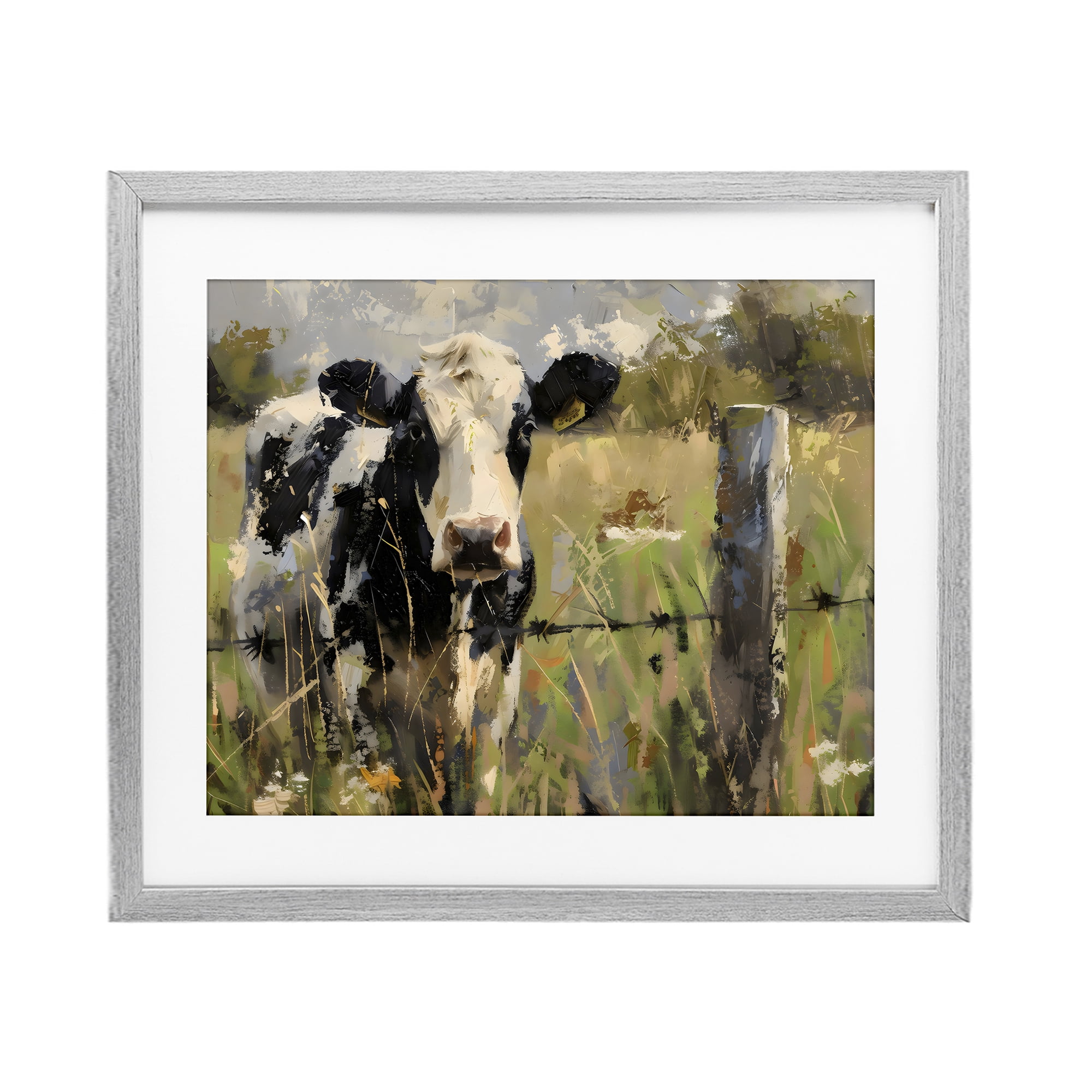 Stupell Industries Cow in Summer Pasture Gray Framed Print Under Glass, design by Creative Studio