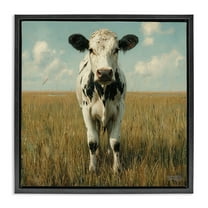 Stupell Industries Cow in Verdant Field Animals & Insects Painting Black Floater Framed Canvas Art Print Wall Art, 18 x 18