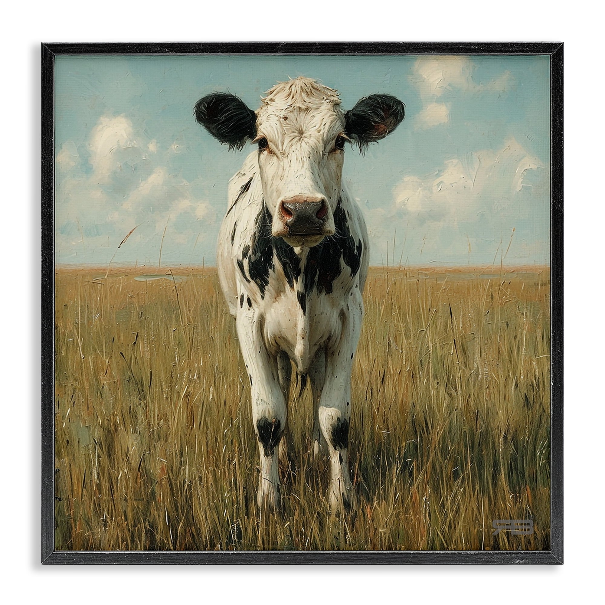 Stupell Industries Cow in Verdant Field Animals & Insects Painting Black Framed Art Print Wall Art, 24 x 24