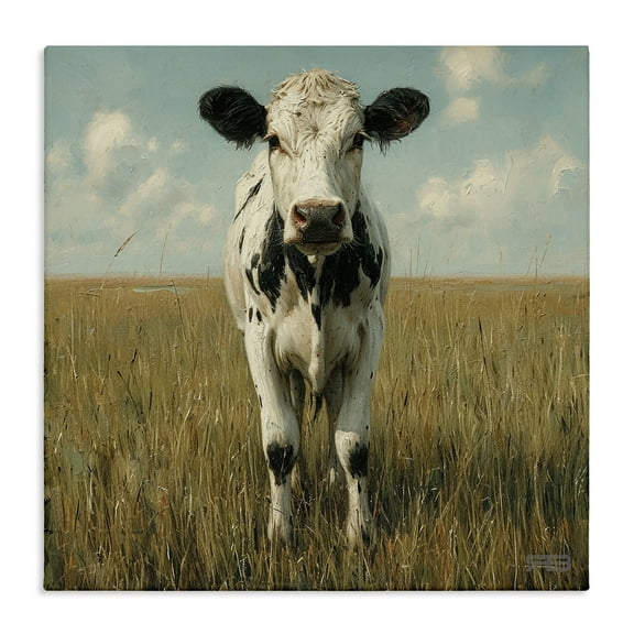 Stupell Industries Cow in Verdant Field Animals & Insects Painting Gallery Wrapped Canvas Art Print Wall Art, 17 x 17