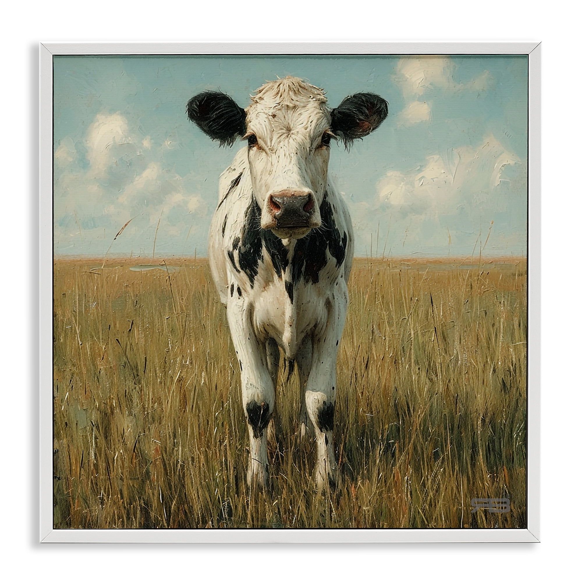 Stupell Industries Cow in Verdant Field Animals & Insects Painting White Framed Art Print Wall Art, 24 x 24