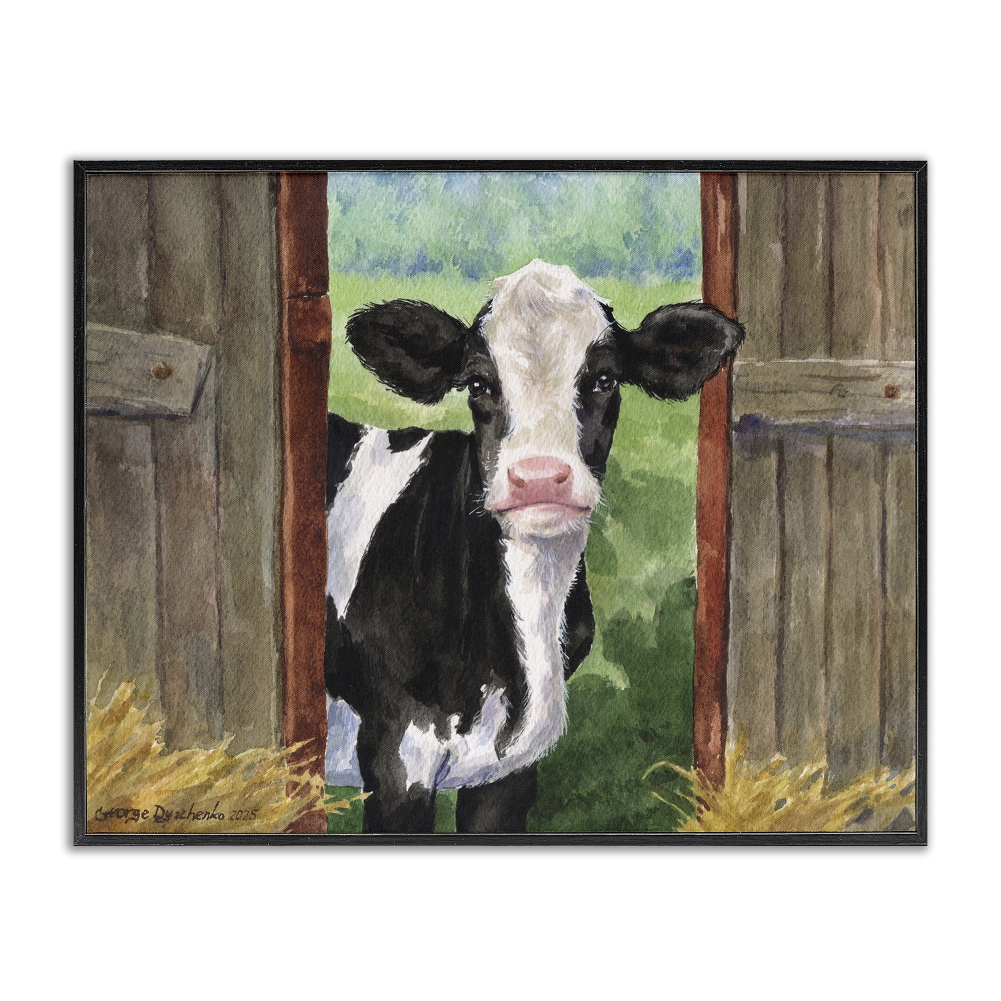 Stupell Industries Cow in Wooden Gate Black Framed Giclee Art, design by George Dyachenko
