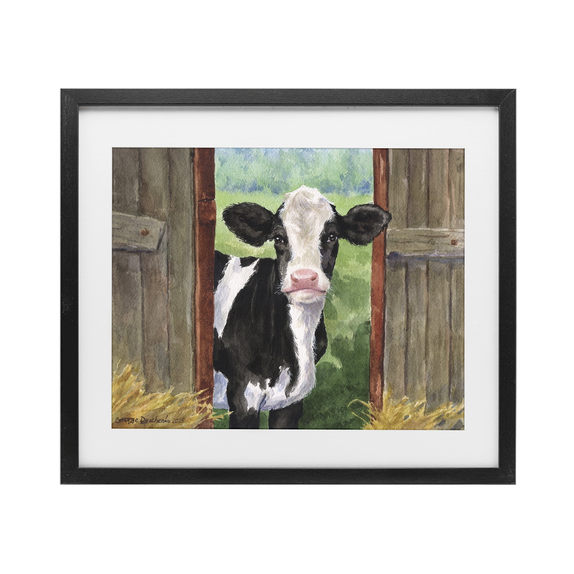Stupell Industries Cow in Wooden Gate Black Framed Print Under Glass, design by George Dyachenko