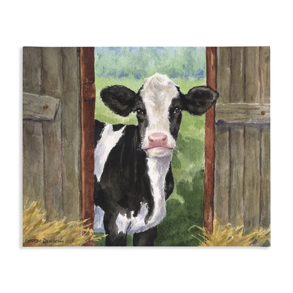 Stupell Industries Rustic Lodge Cow in Wooden Gate Canvas Art, 20 x 16, by George Dyachenko