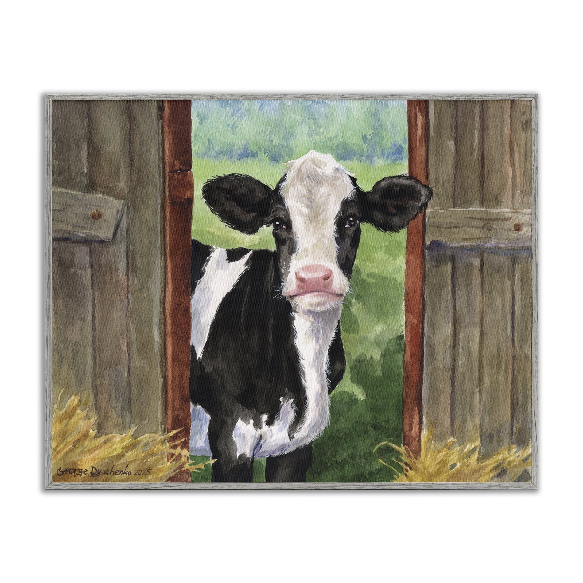 Stupell Industries Cow in Wooden Gate Gray Framed Giclee Art, design by George Dyachenko