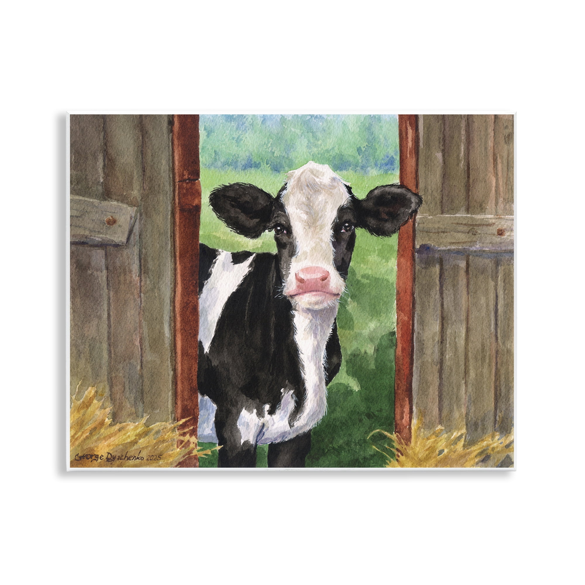Stupell Industries Cow in Wooden Gate Wall Plaque Art, design by George Dyachenko