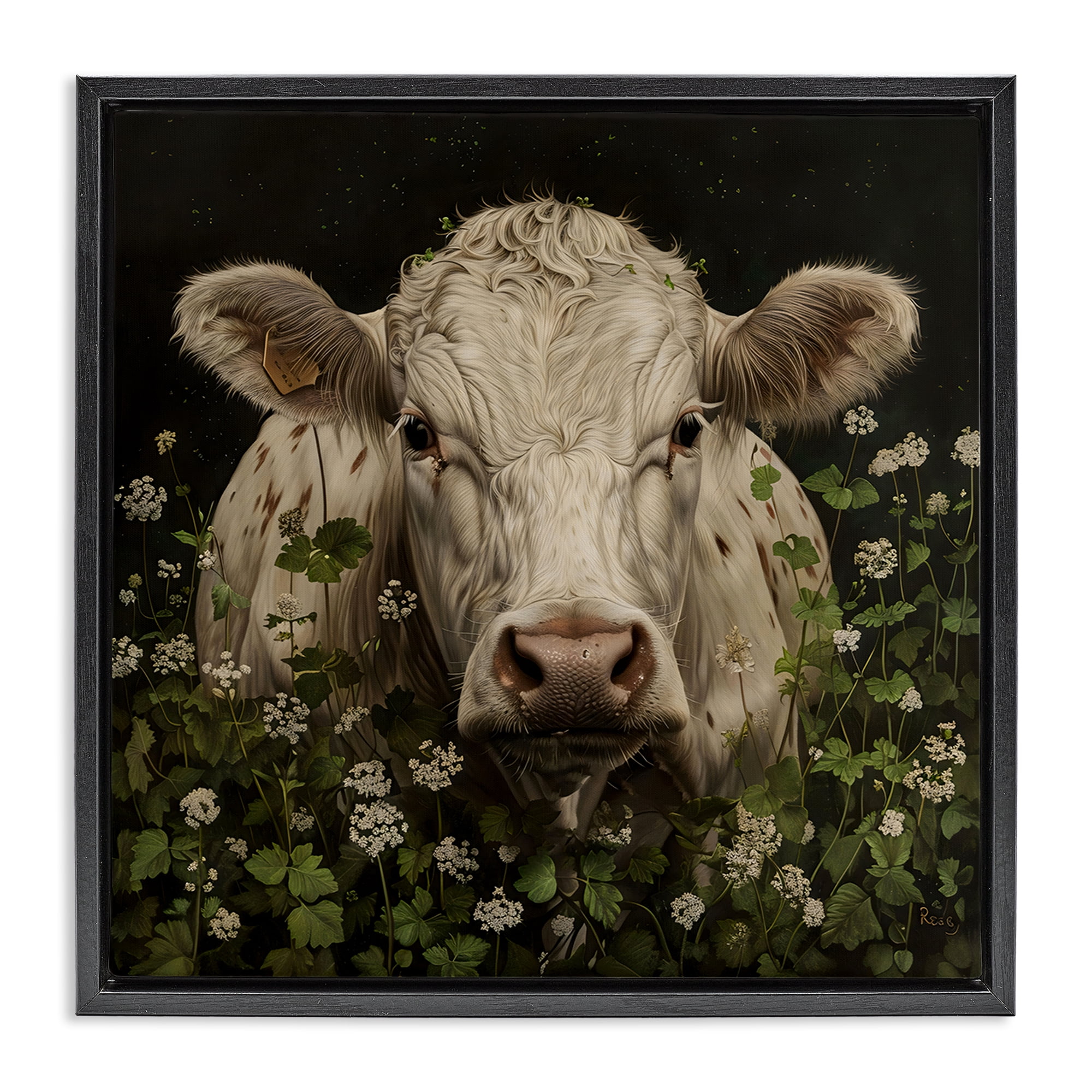 Stupell Industries Cow in the Green Meadow Black Framed Floater Canvas Wall Art, design by Creative Studio