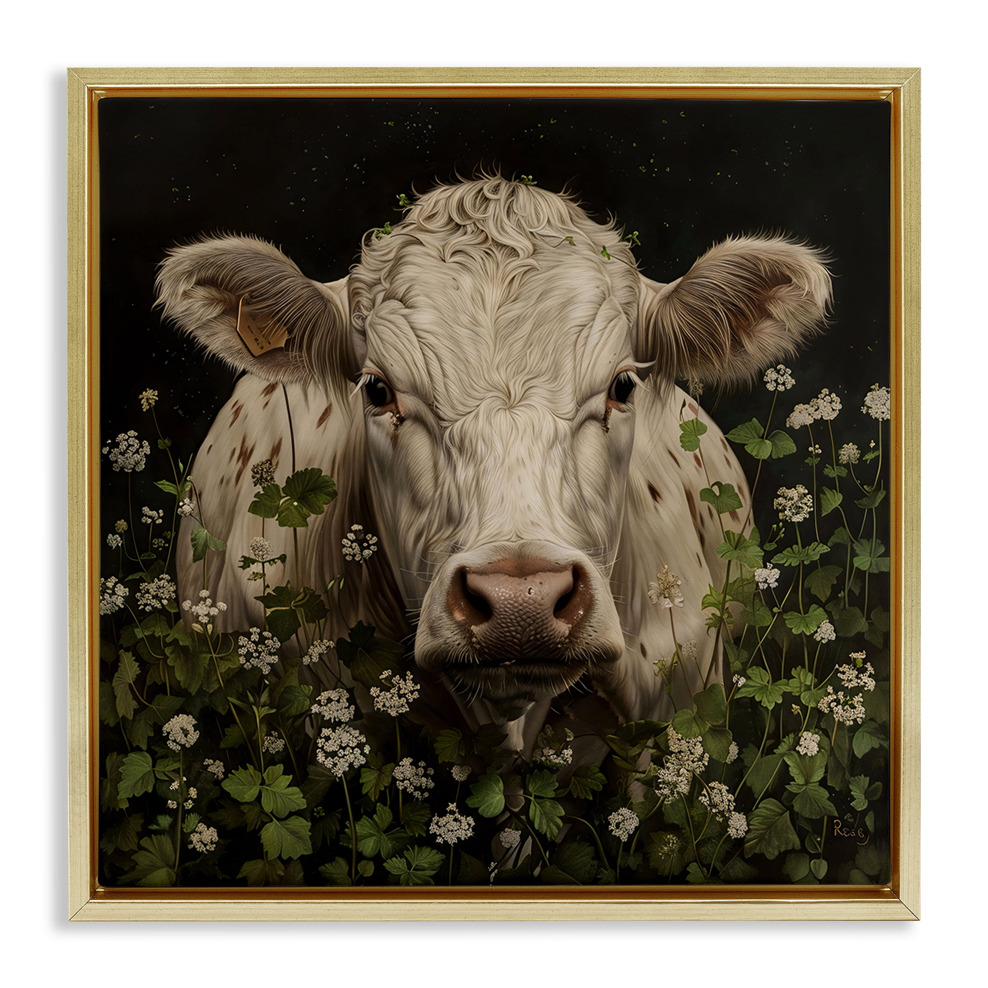 Stupell Industries Cow in the Green Meadow Gold Framed Floater Canvas Wall Art, design by Creative Studio