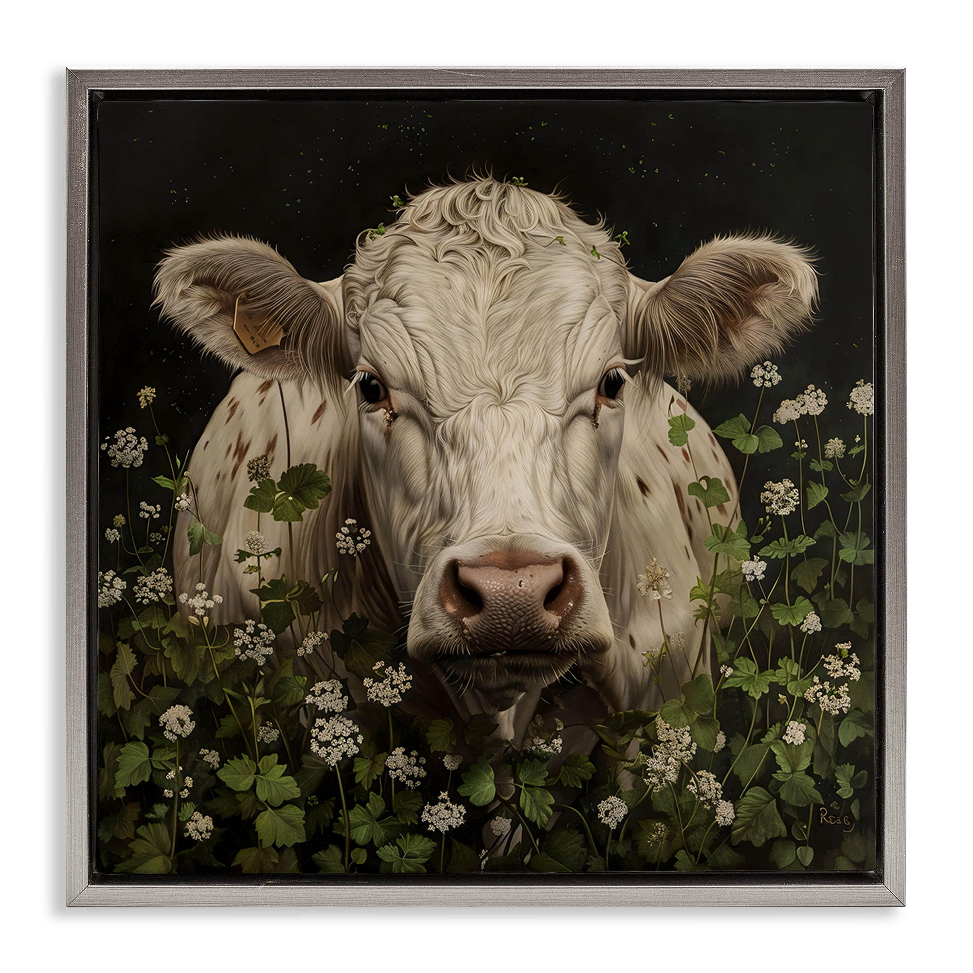 Stupell Industries Cow in the Green Meadow Gray Framed Floater Canvas Wall Art, design by Creative Studio