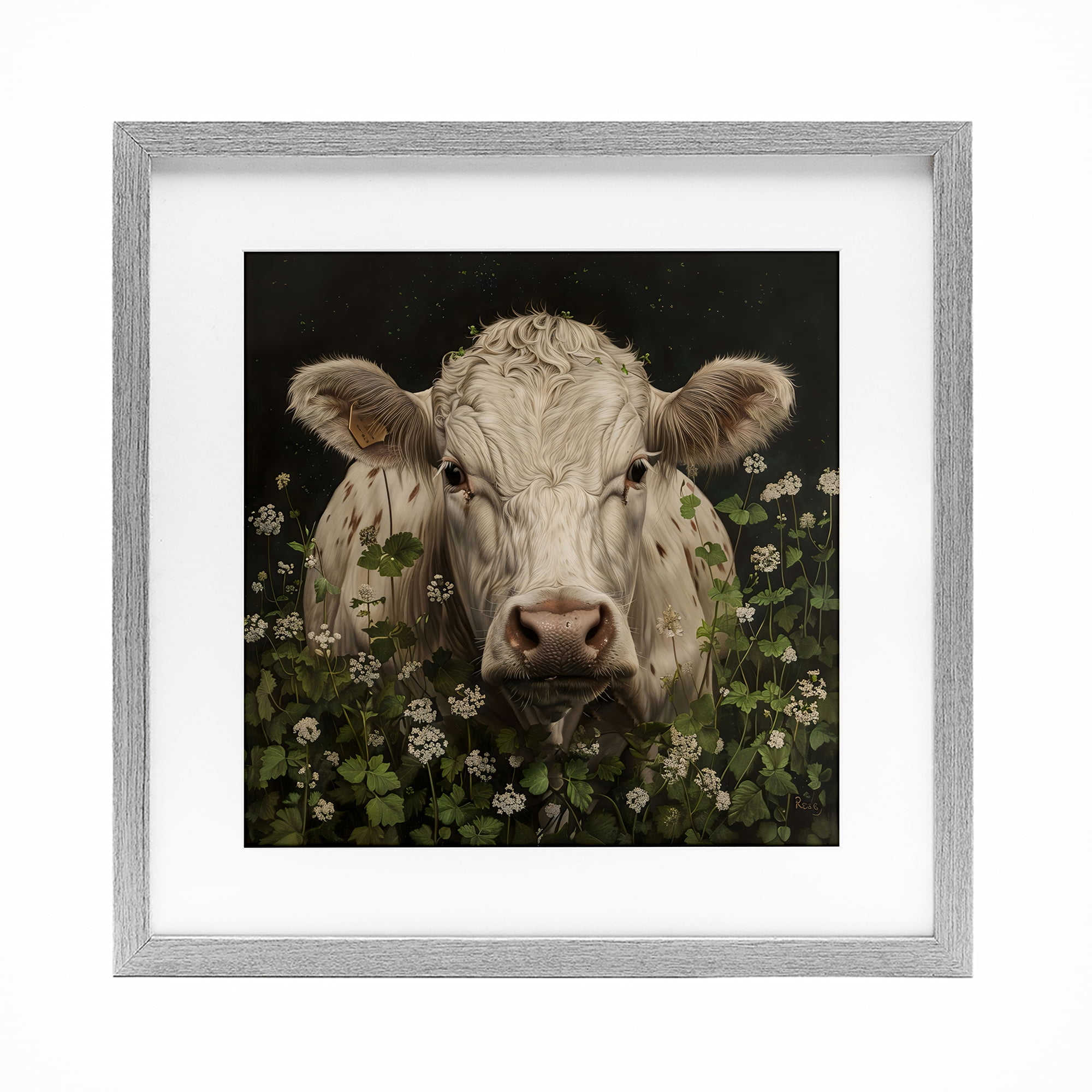 Stupell Industries Cow in the Green Meadow Gray Framed Print Under Glass, design by Creative Studio