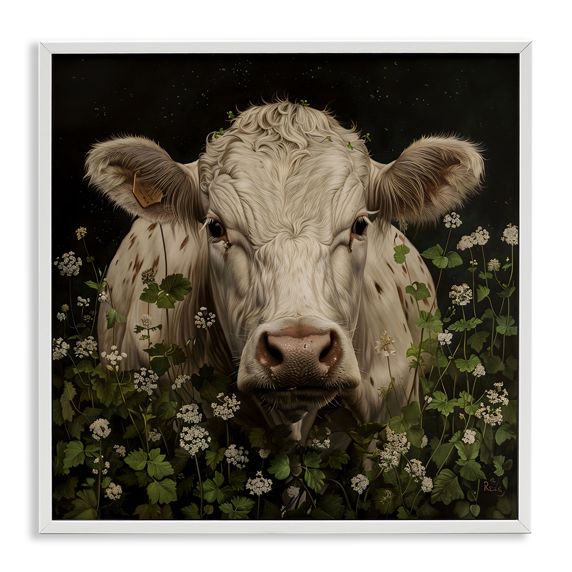 Stupell Industries Cow in the Green Meadow White Framed Giclee Art, design by Creative Studio