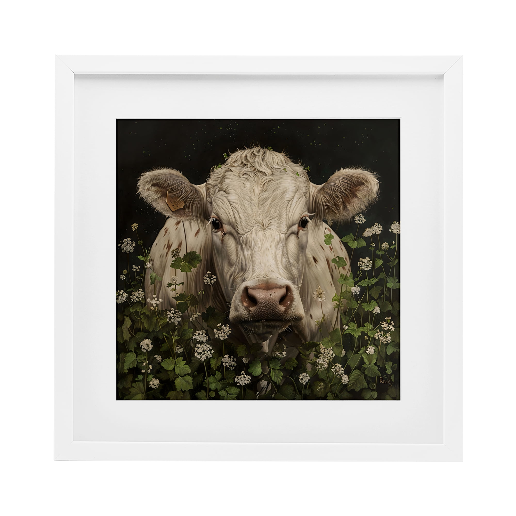 Stupell Industries Cow in the Green Meadow White Framed Print Under Glass, design by Creative Studio