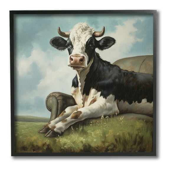 Stupell Industries Cow on Country Couch Animals & Insects Painting Black Framed Art Print Wall Art, 12 x 12
