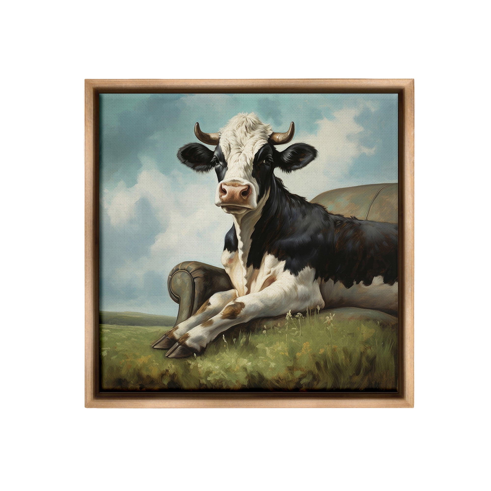 Stupell Industries Cow on Country Couch Animals & Insects Painting Brown Floater Framed Canvas Art Print Wall Art, 18 x 18