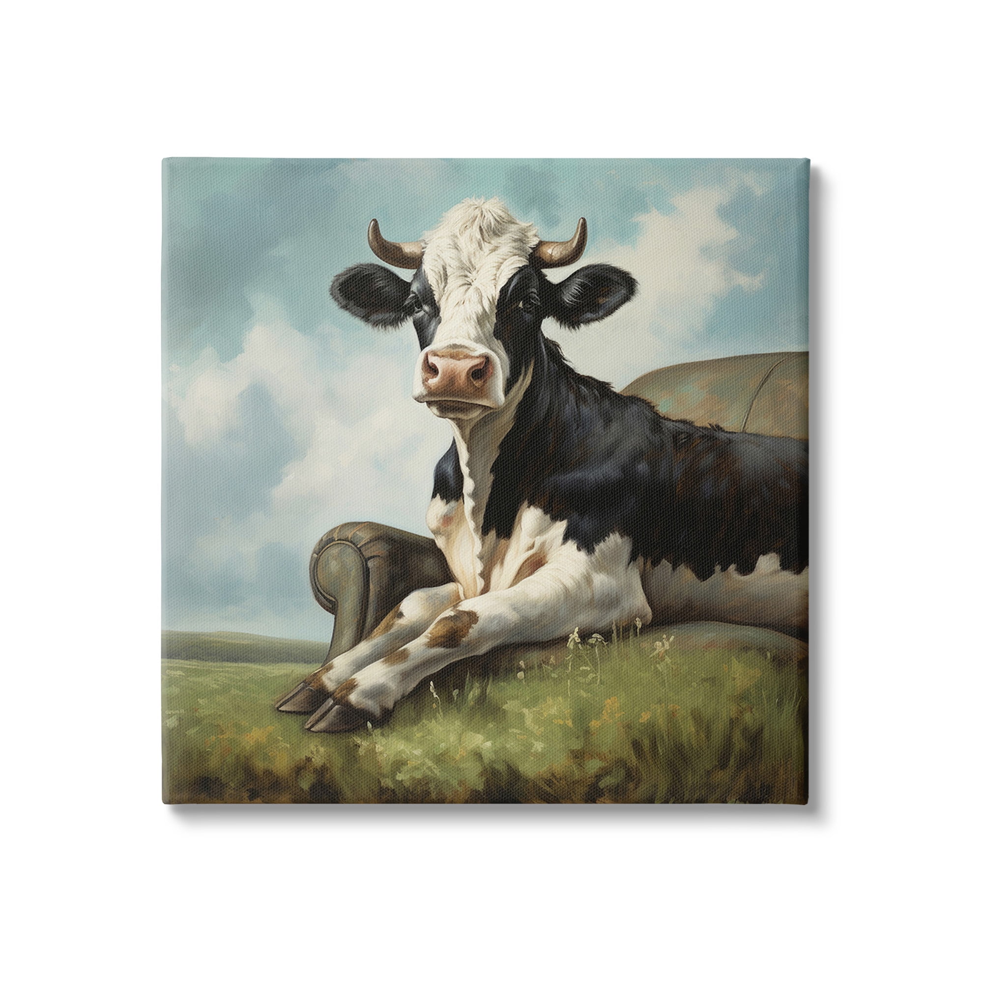 Stupell Industries Cow on Country Couch Animals & Insects Painting Gallery Wrapped Canvas Art Print Wall Art, 17 x 17