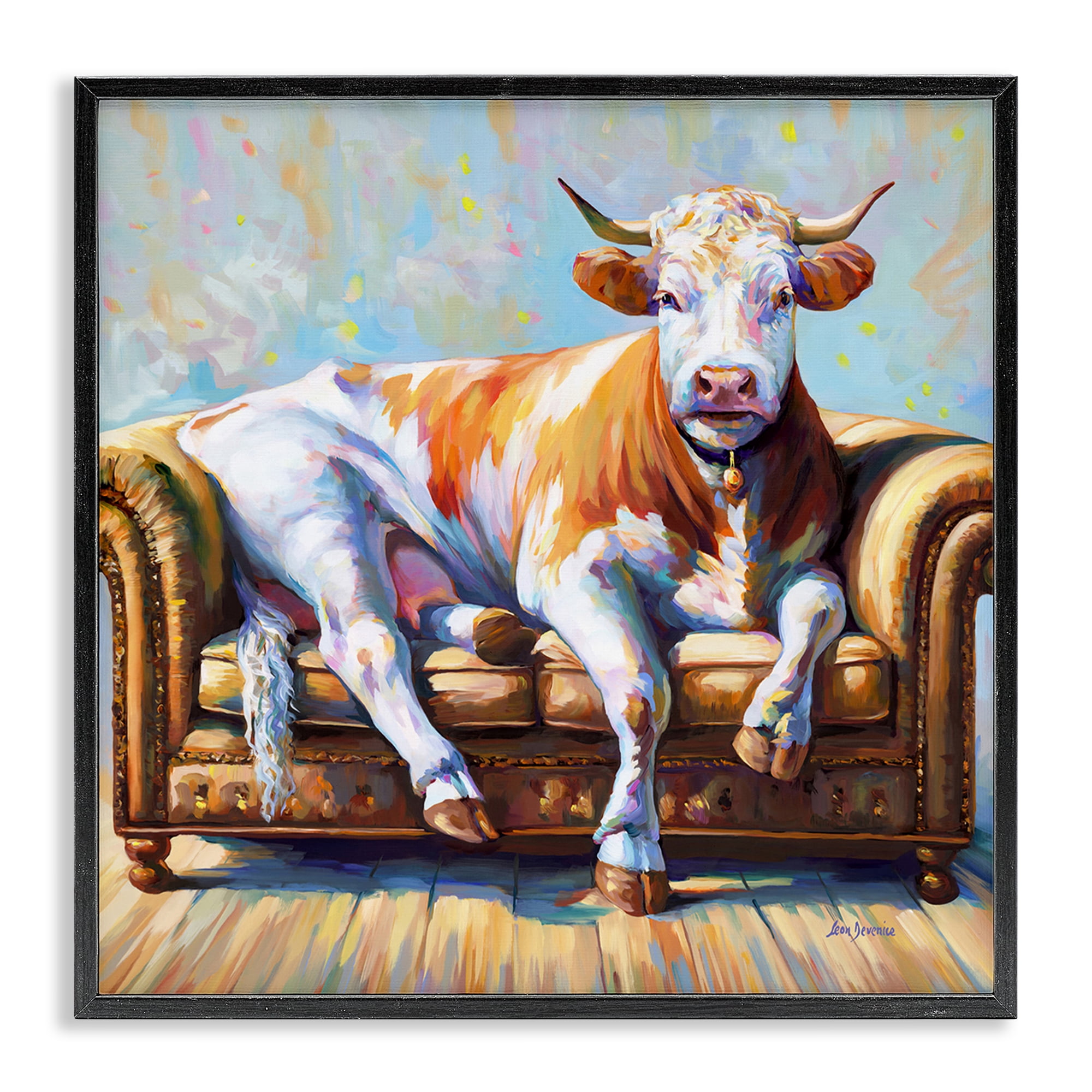 Stupell Industries Cow's Day Off Animals & Insects Painting Black Framed Art Print Wall Art, 17 x 17