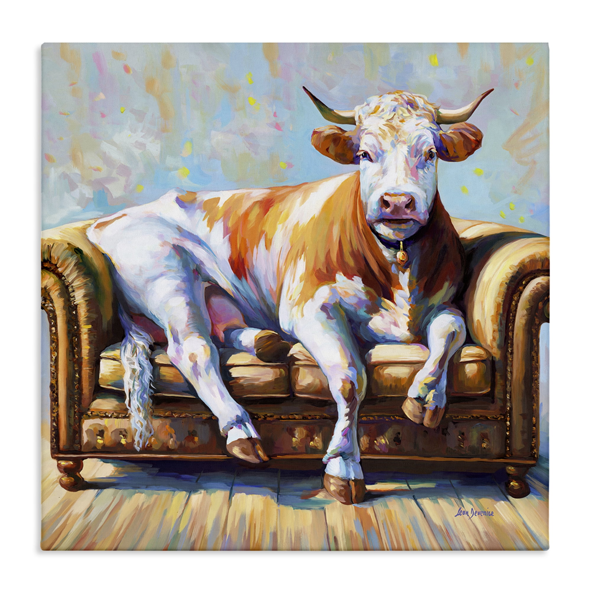 Stupell Industries Cow's Day Off Animals & Insects Painting Gallery Wrapped Canvas Art Print Wall Art, 17 x 17