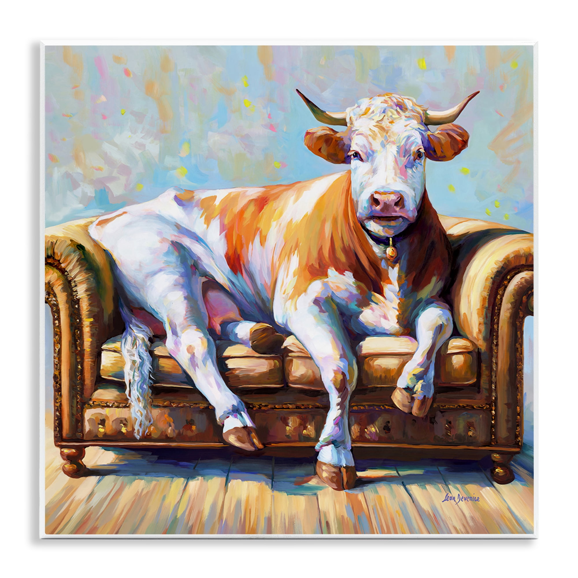 Stupell Industries Cow's Day Off Animals & Insects Painting Unframed Art Print Wall Art, 12 x 12