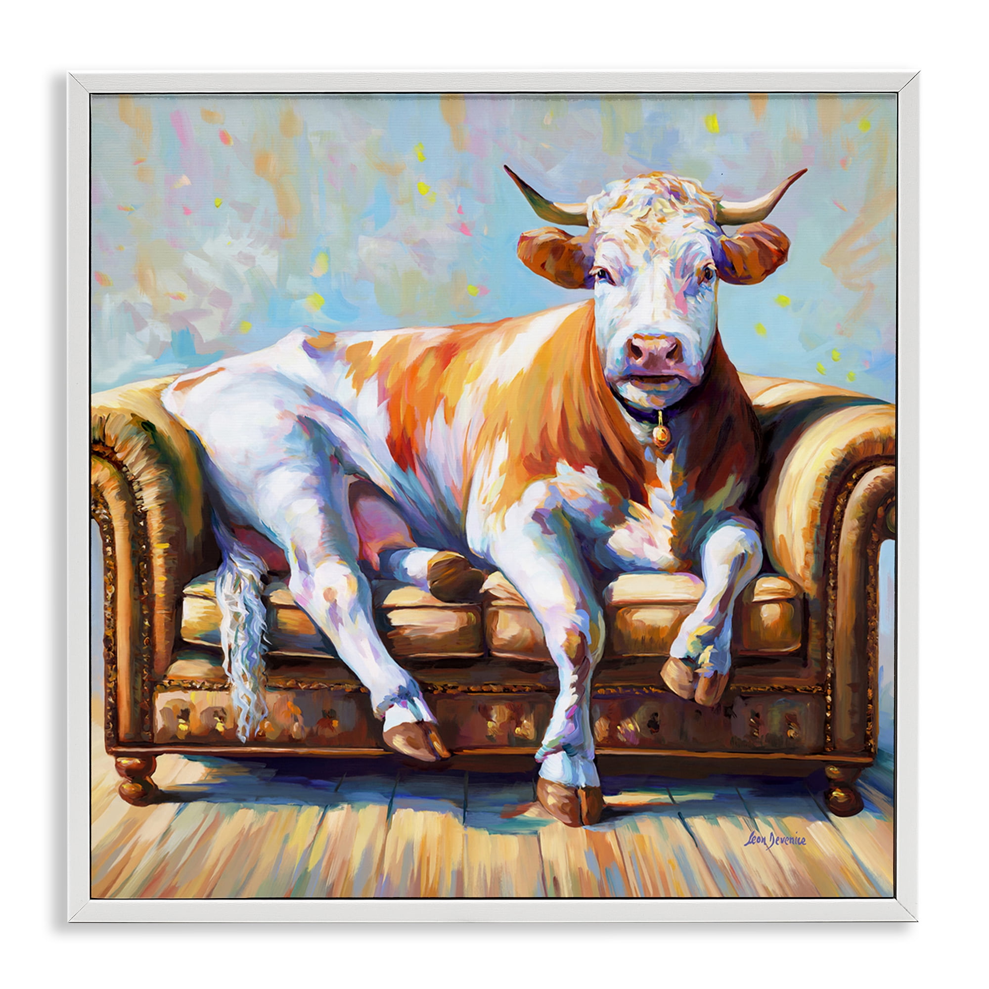 Stupell Industries Cow's Day Off Animals & Insects Painting White Framed Art Print Wall Art, 24 x 24