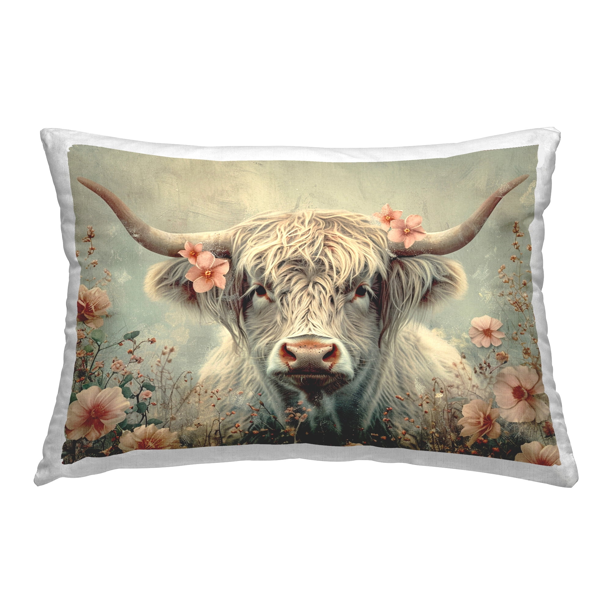 Stupell Industries Cow with Cherry Blossoms Decorative Printed Throw Pillow Design by LSR Design Studio.