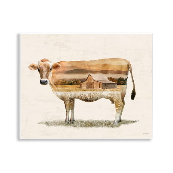 Stupell Industries Cow with Country Barn Landscape Animals Painting Unframed Art Print Wall Art, 14 x 11