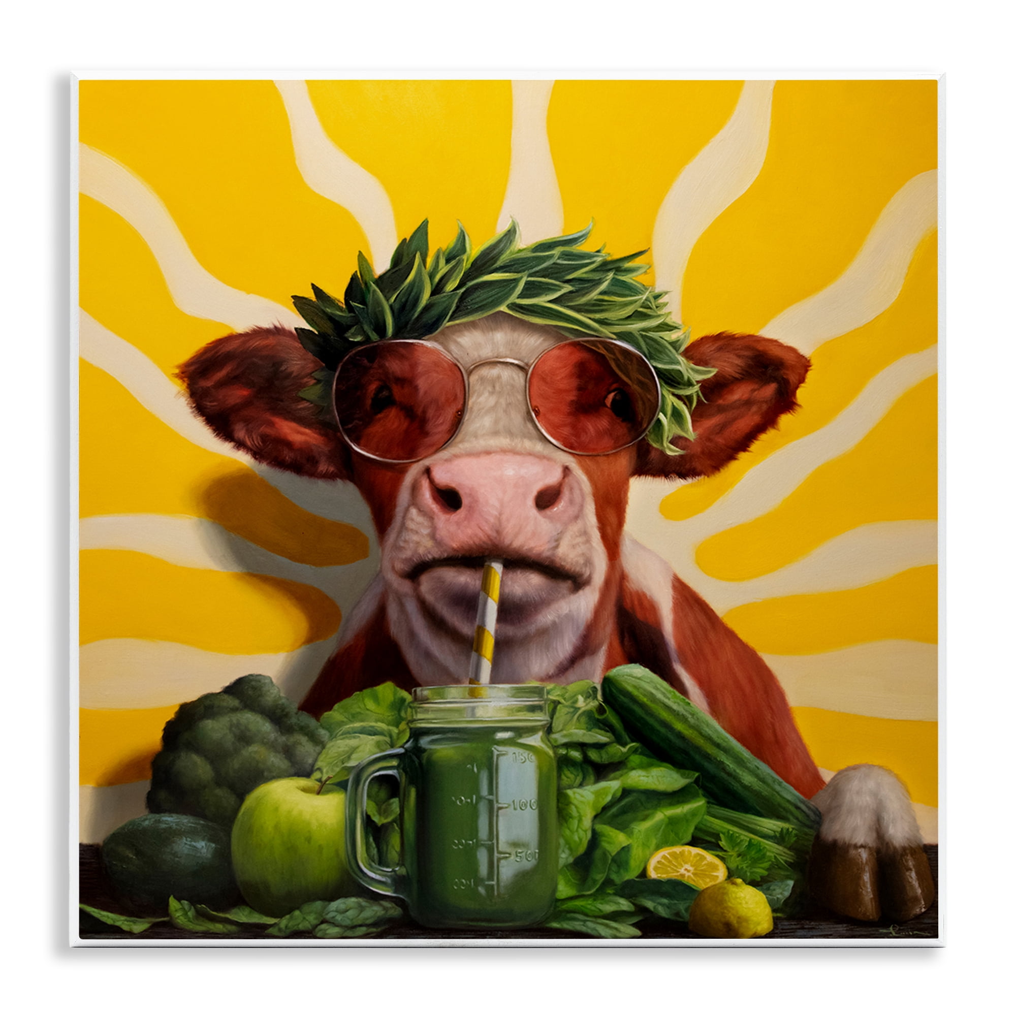 Stupell Industries Cow with Healthy Smoothie Food & Beverage Painting Unframed Art Print Wall Art, 12 x 12