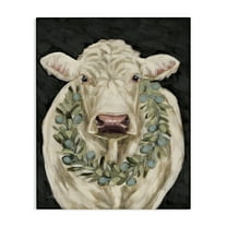 Stupell Industries Cow with Holiday Wreath Holiday Painting Gallery Wrapped Canvas Art Prints Wall Art, 16 x 20