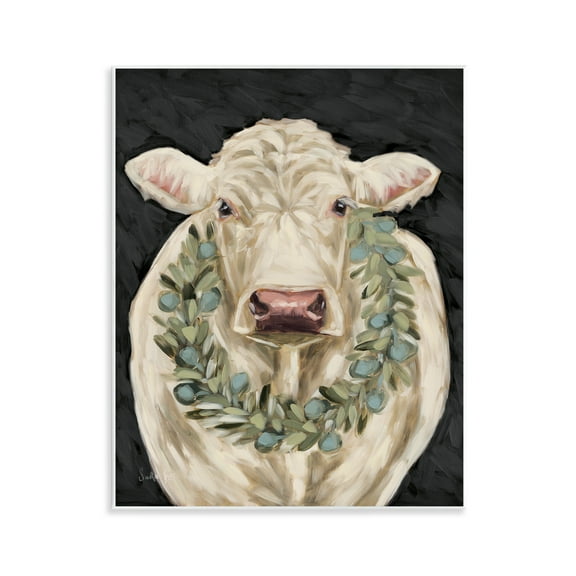 Stupell Industries Cow with Holiday Wreath Holiday Painting Unframed Art Prints Wall Art, 11 x 14