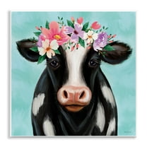 Stupell Industries Cow with Pastel Flowers Animals & Insects Painting Unframed Art Print Wall Art, 12 x 12