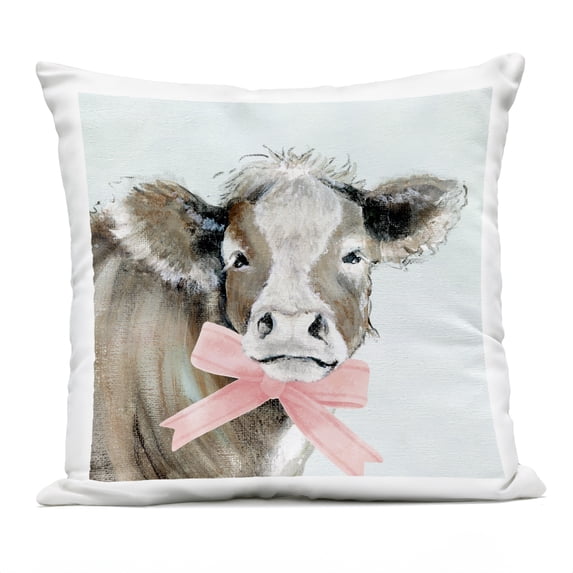 Stupell Industries Cow with Pastel Ribbon Design by Tava Studios Outdoor Printed Pillow