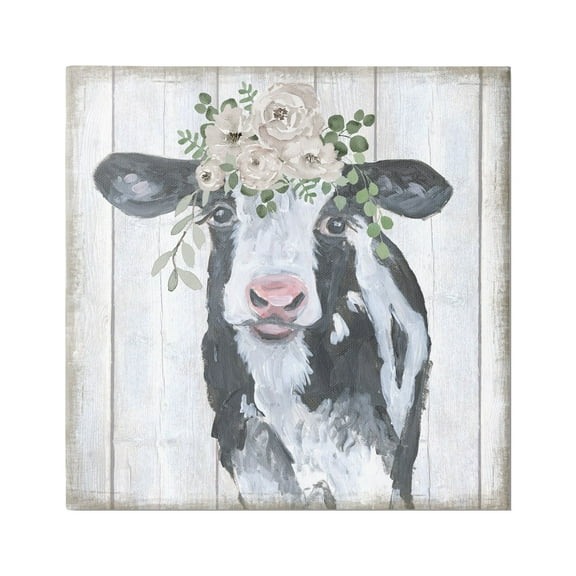 Stupell Industries Cow with Rose Garland Animals & Insects Painting Gallery Wrapped Canvas Print Wall Art, 17 x 17