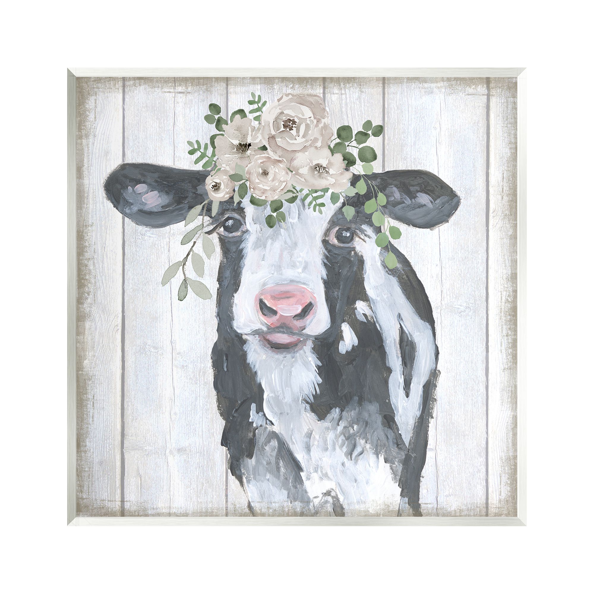 Stupell Industries Cow with Rose Garland Animals & Insects Painting Unframed Art Print Wall Art, 12 x 12