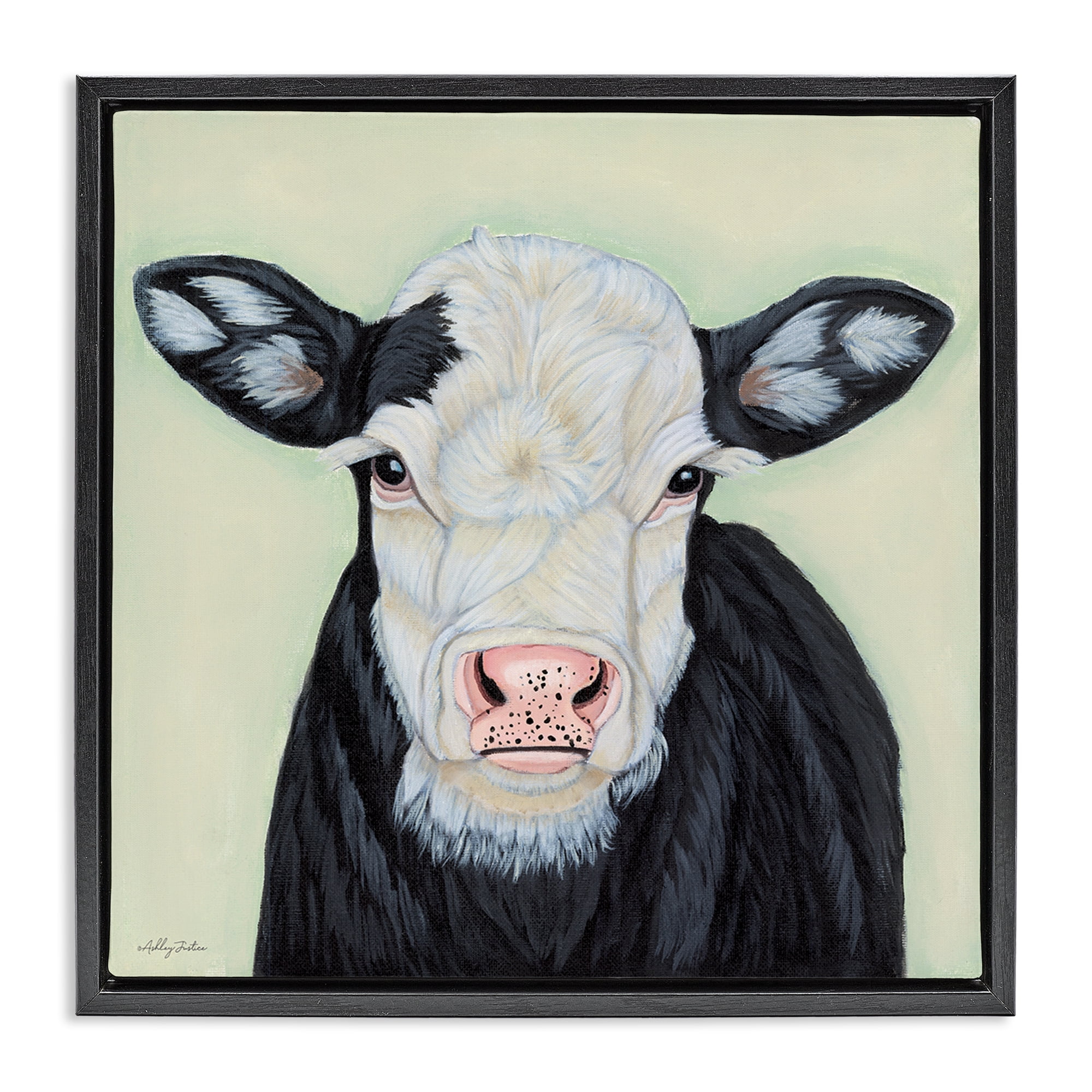 Stupell Industries Cow with Spotted Ears Animals Painting Black Floater Framed Canvas Art Print Wall Art, 25 x 25