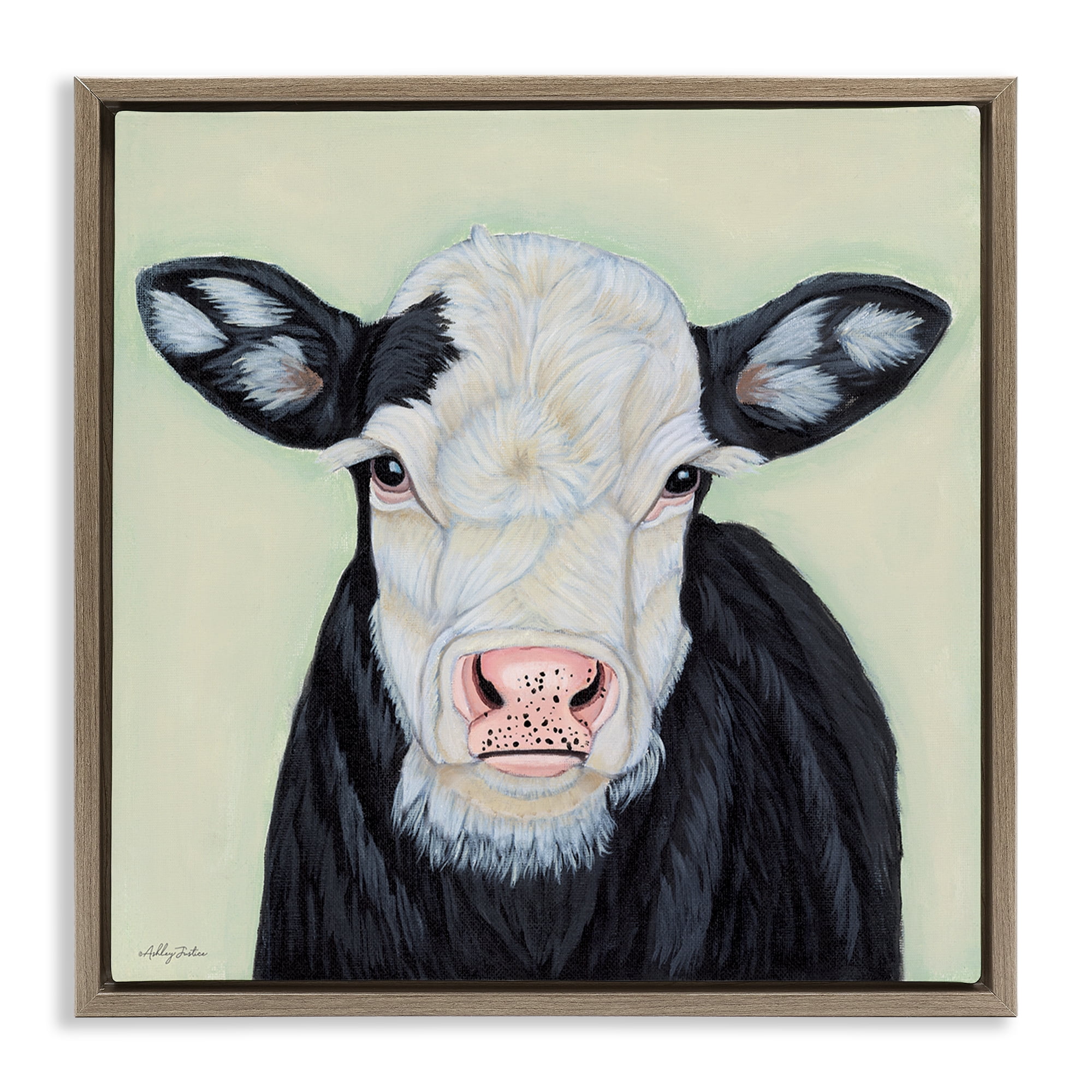 Stupell Industries Cow with Spotted Ears Animals Painting Brown Floater Framed Canvas Art Print Wall Art, 25 x 25