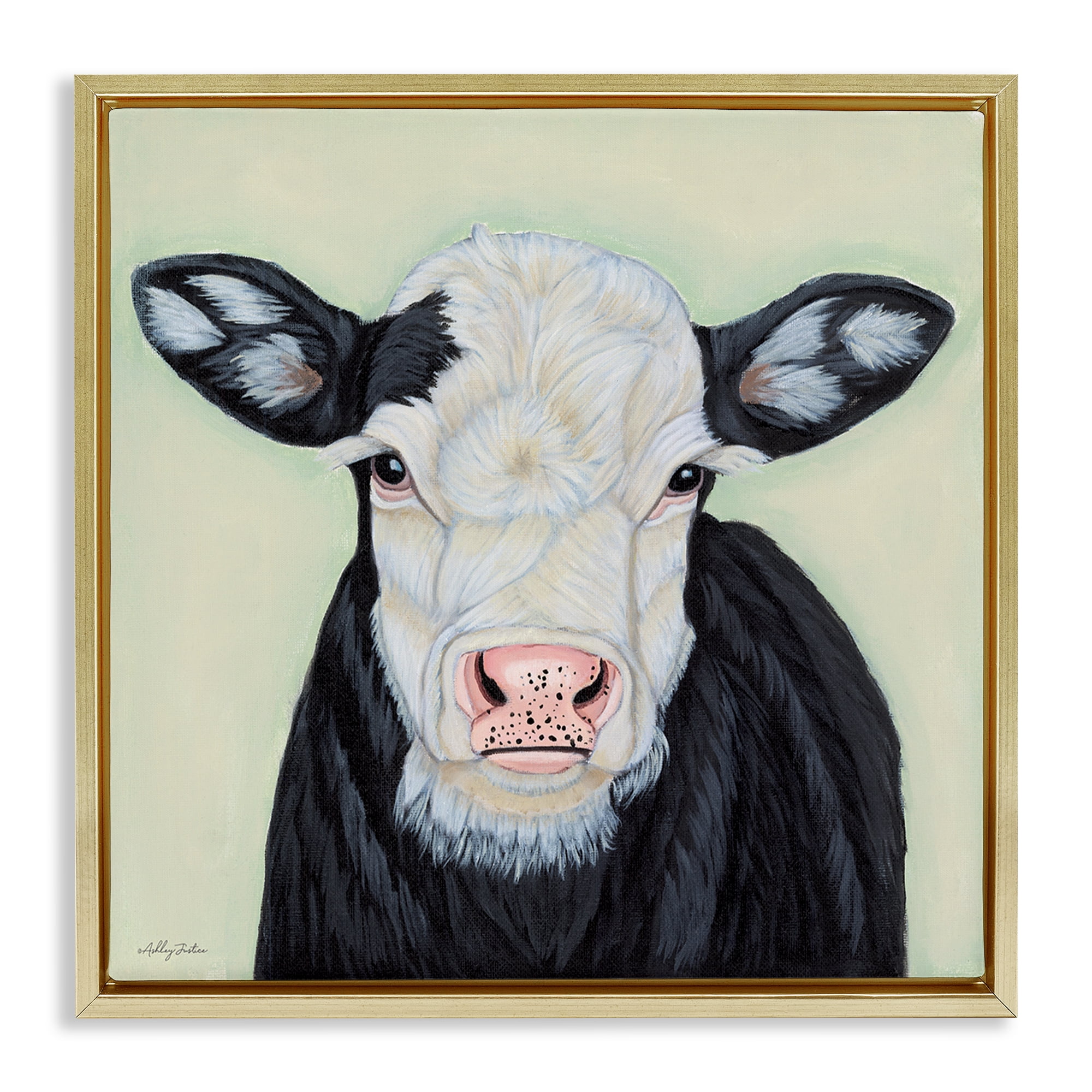 Stupell Industries Cow with Spotted Ears Animals Painting Gold Floater Framed Canvas Art Print Wall Art, 25 x 25