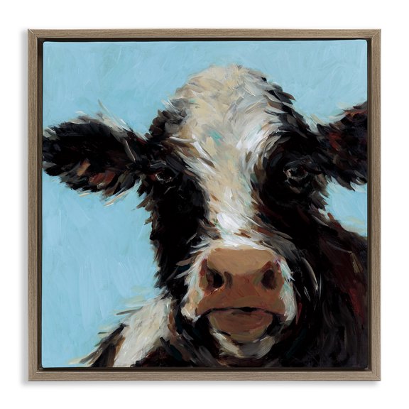 Stupell Industries Cow with Wispy Hair Brown Framed Floater Canvas Wall Art design by Wani Pasion, 18 x 18