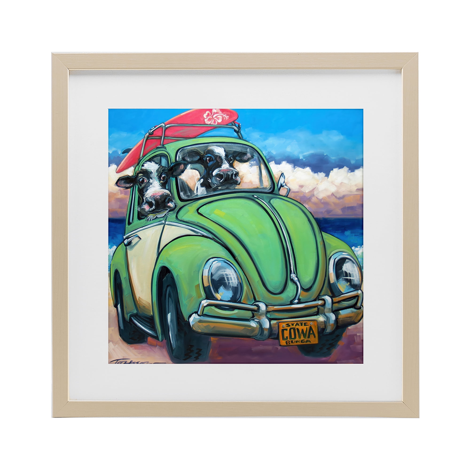 Stupell Industries Cowabunga Surfer Cows Birch Framed Print Under Glass, design by CR Townsend