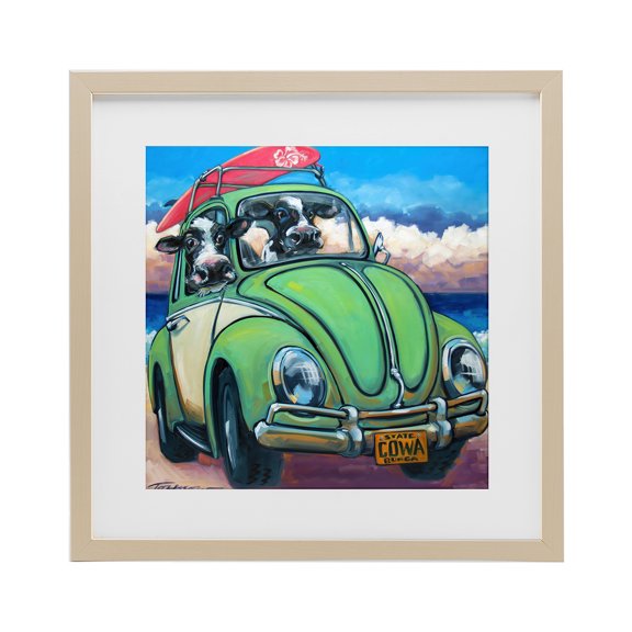 Stupell Industries Cowabunga Surfer Cows Birch Framed Print Under Glass, design by CR Townsend