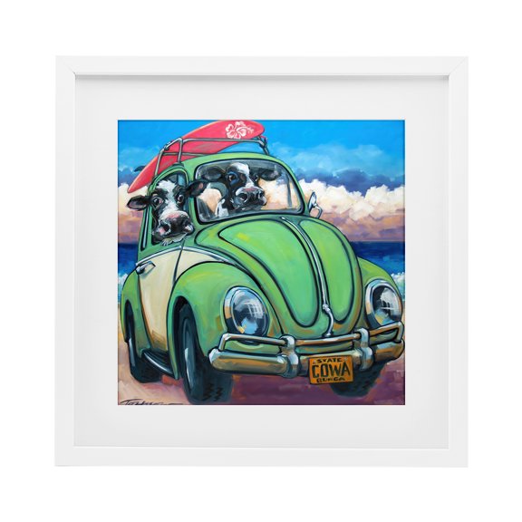 Stupell Industries Cowabunga Surfer Cows White Framed Print Under Glass, design by CR Townsend